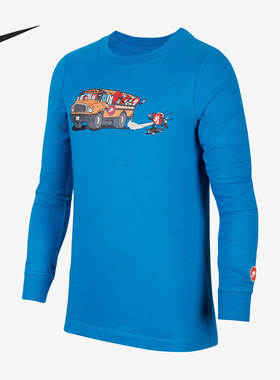 Nike/耐克正品大童鞋盒印花休闲运动圆领长袖T恤 DJ6701-411