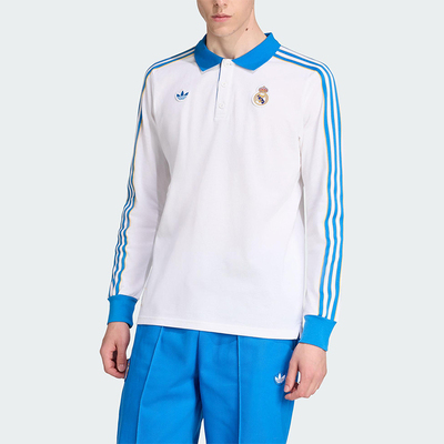 Adidas/阿迪达斯正品三叶草男士运动足球翻领三条纹长袖JN3065