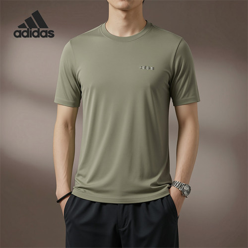 Adidas/阿迪达斯正品圆领宽松风男橄榄绿经典短袖休闲T恤KQ5316