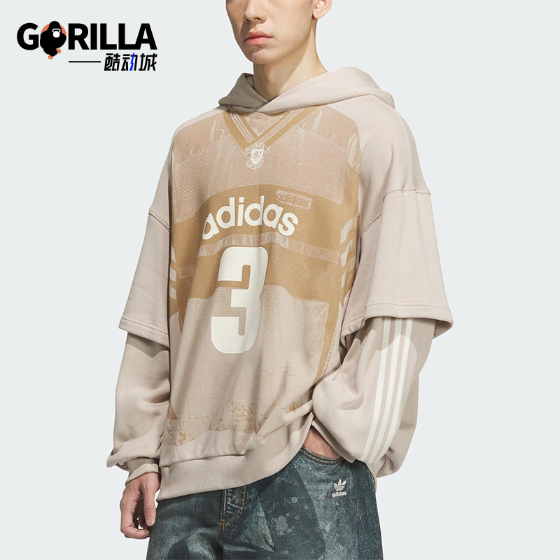 Adidas/阿迪达斯正品三叶草男士运动连帽假两件针织卫衣KC2608