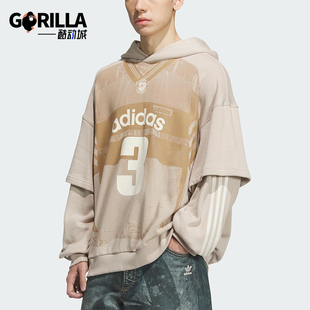 运动连帽假两件针织卫衣KC2608 三叶草男士 Adidas 阿迪达斯正品