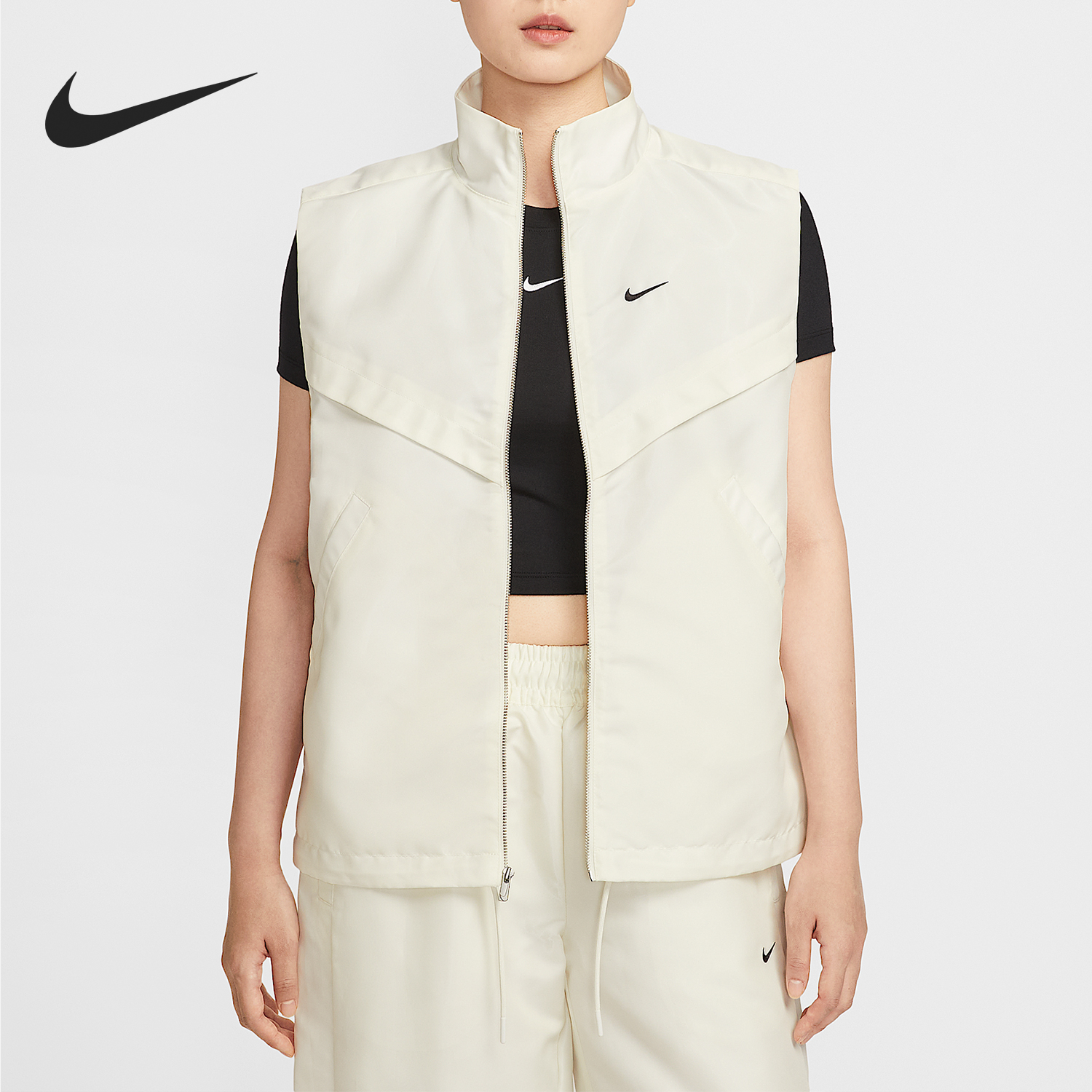 耐克女士立领梭织宽松马甲