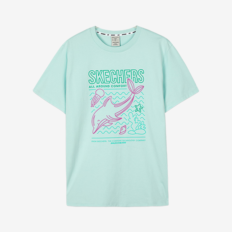 斯凯奇夏季男子运动透气印花短袖