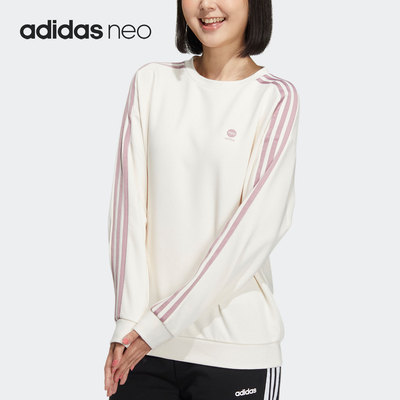 阿迪达斯女子三条纹圆领卫衣
