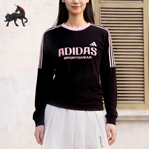 Adidas/阿迪达斯正品Sportswear男女款字母条纹长袖T恤LD8811