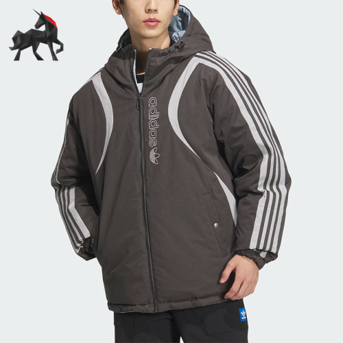 阿迪达斯男士拼接保暖连帽羽绒服