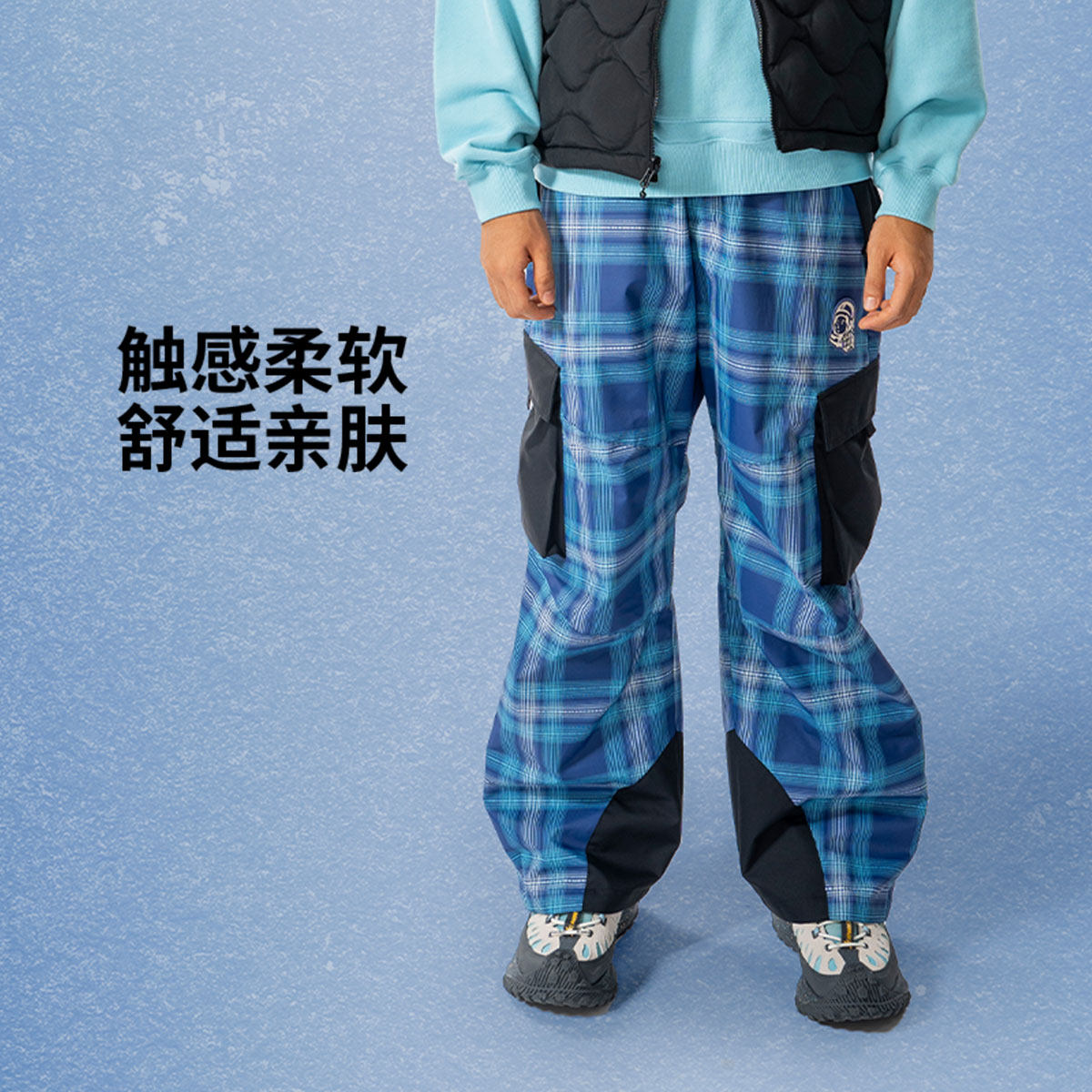 李宁正品BBC联名系列男子防风透湿宽松休闲梭织束脚长裤AKXU663