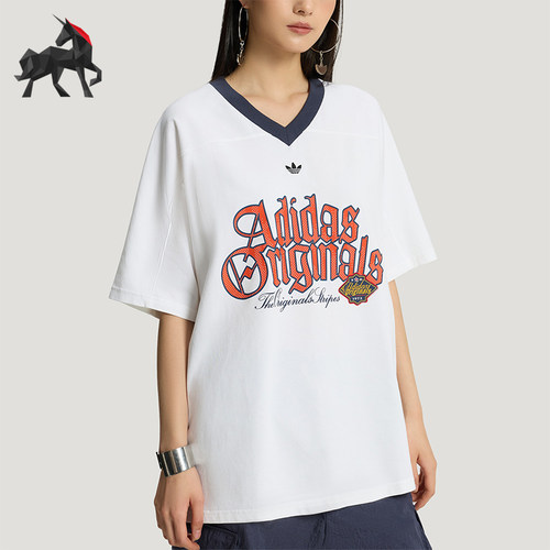 Adidas/阿迪达斯正品三叶草女士休闲宽松日常字母印花T恤KT3062