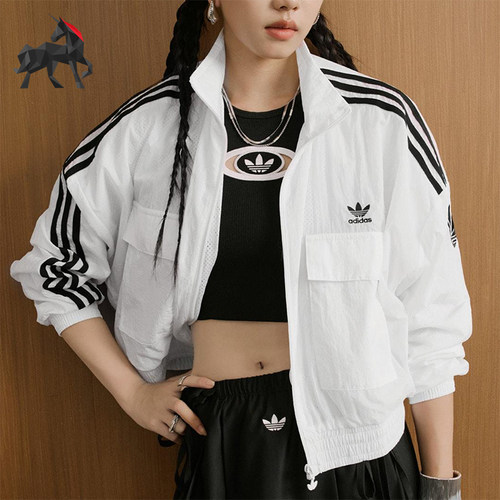 Adidas/阿迪达斯正品三叶草女士长袖短款梭织运动立领外套KG8513