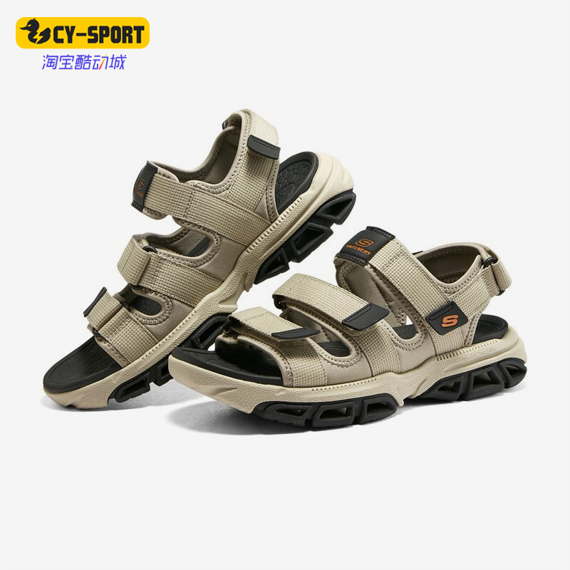 Skechers/斯凯奇正品魔术贴男子休闲舒适户外露趾沙滩凉鞋 210444