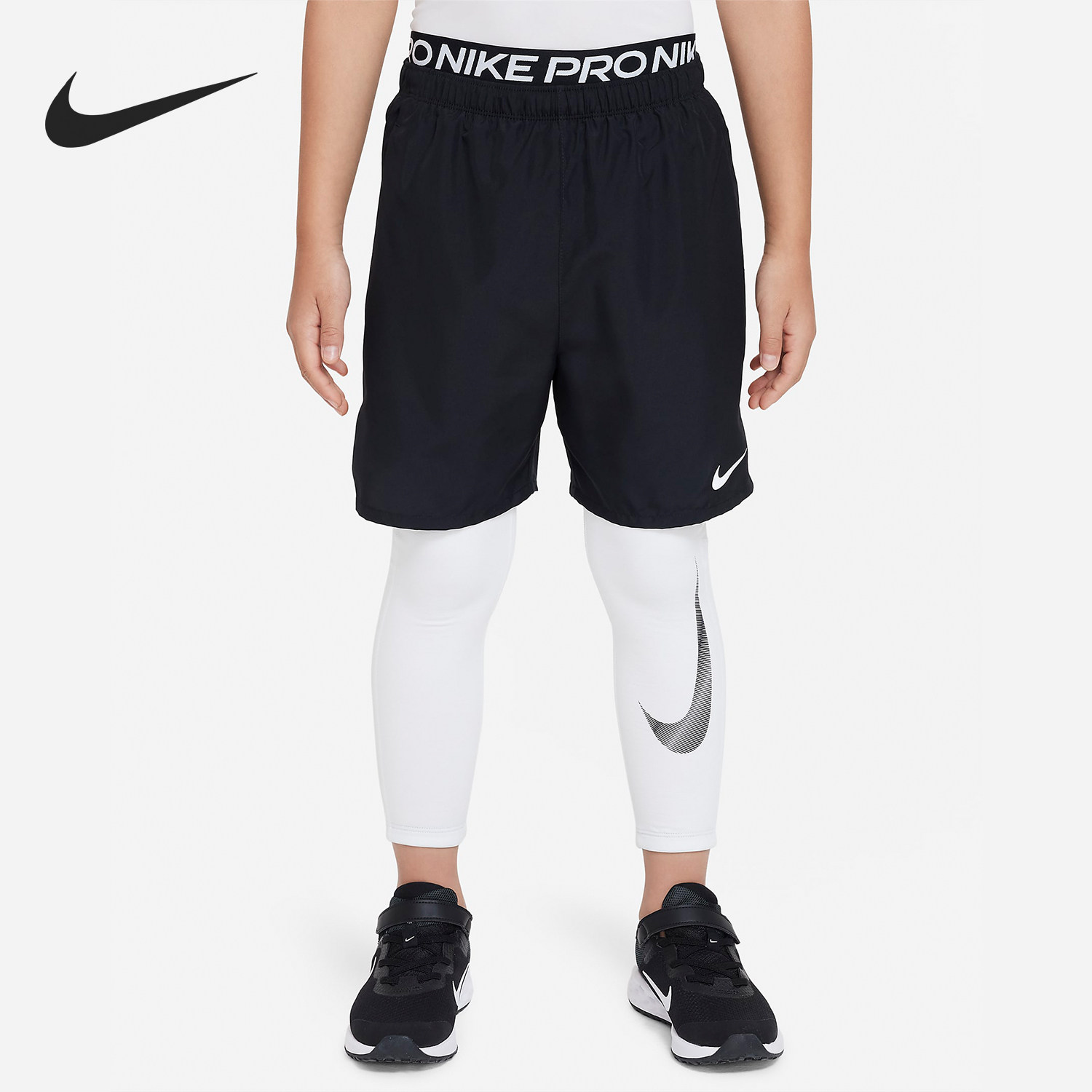 Nike/耐克官方正品Pro新款儿童黑白色训练健身运动短裤DV3245-10