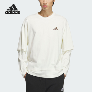 新款 Adidas 阿迪达斯官方正品 当季 假两件宽松宽松T恤JM3409 男士