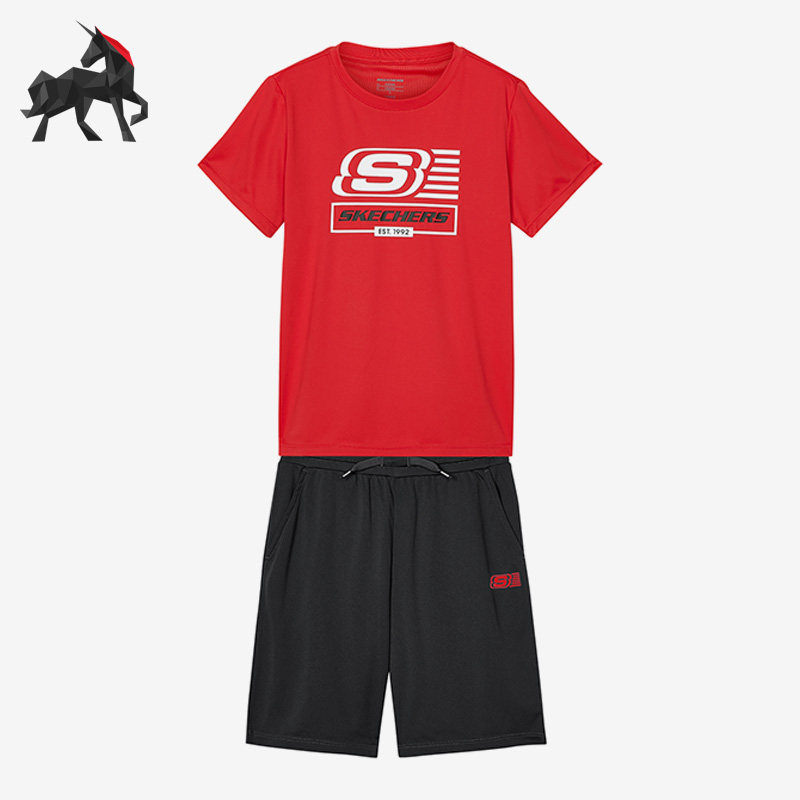 Skechers/斯凯奇正品运动休闲儿童透气印花短袖套装两件套,童装/婴儿装/亲子装,套装,淘宝优惠券,粉丝福利购,淘宝优惠卷