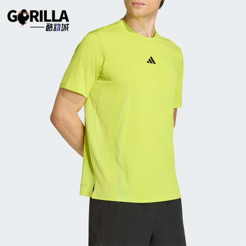 Adidas/阿迪达斯正品新款男荧光黄训练健身经典凉感短袖T恤KE5783