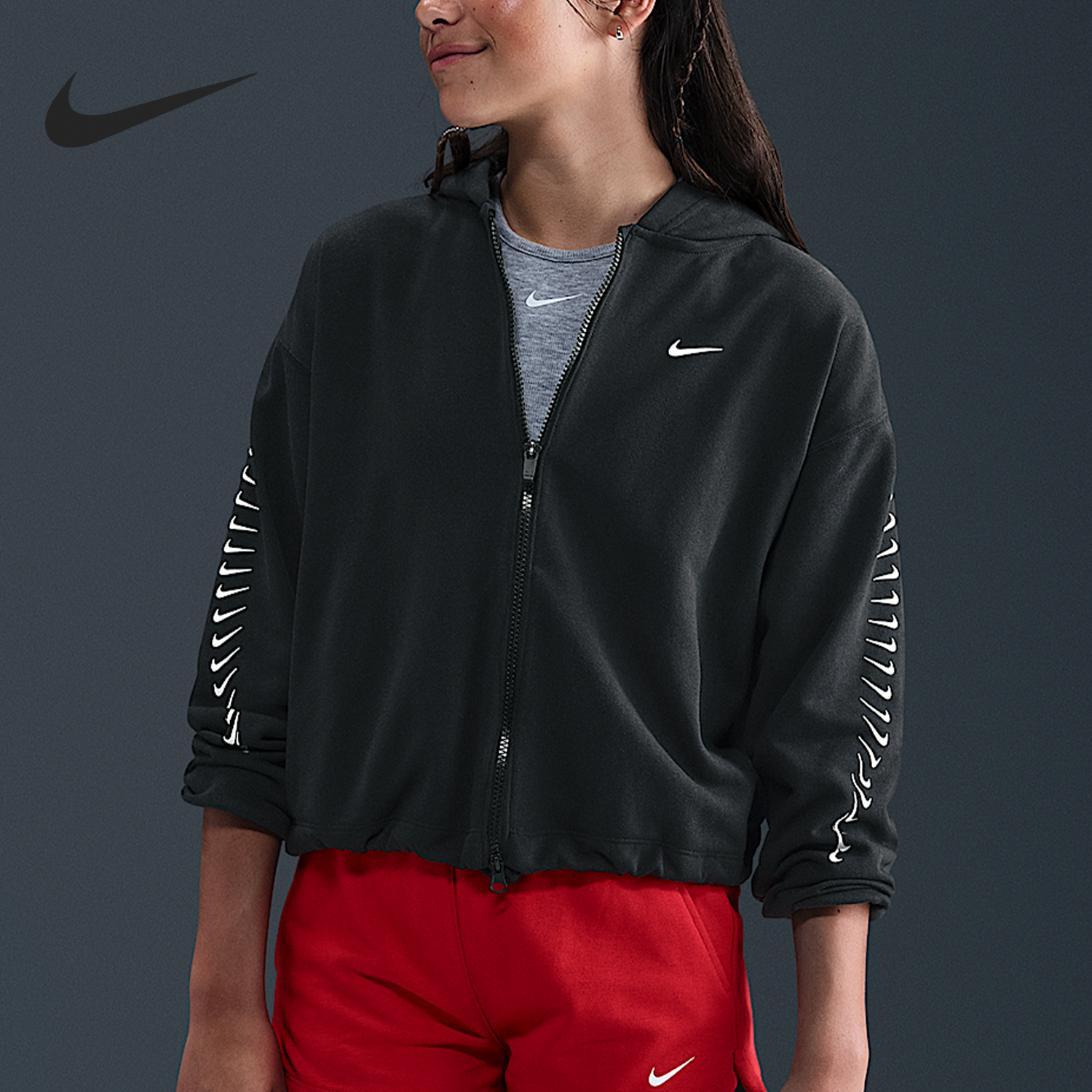 Nike/耐克正品Dri-FIT大童连帽运动拉链休闲外套HV0734-010