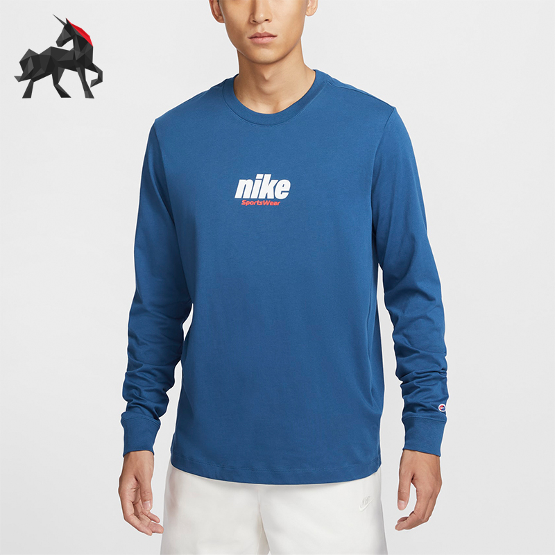 Nike/耐克正品休闲男士圆领印花针织休闲长袖T恤百搭HQ1569-421
