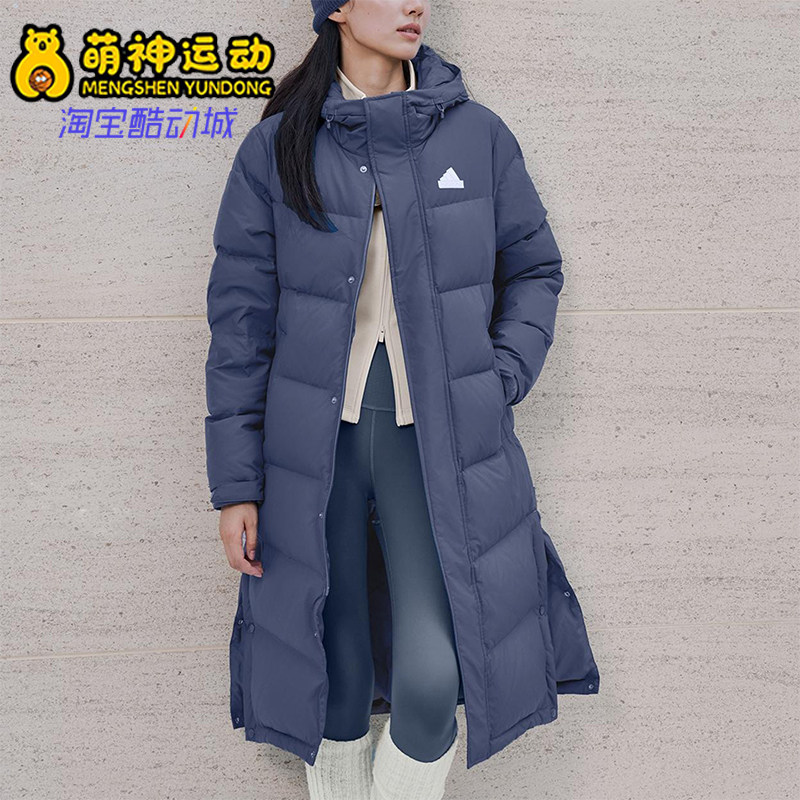 Adidas/阿迪达斯正品冬季男女连帽保暖过膝长款运动羽绒服KQ5536