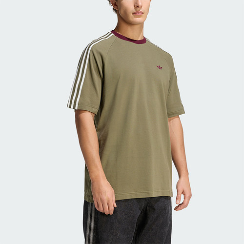 Adidas/阿迪达斯三叶草男三条纹圆领经典宽松休闲短袖T恤KV4446