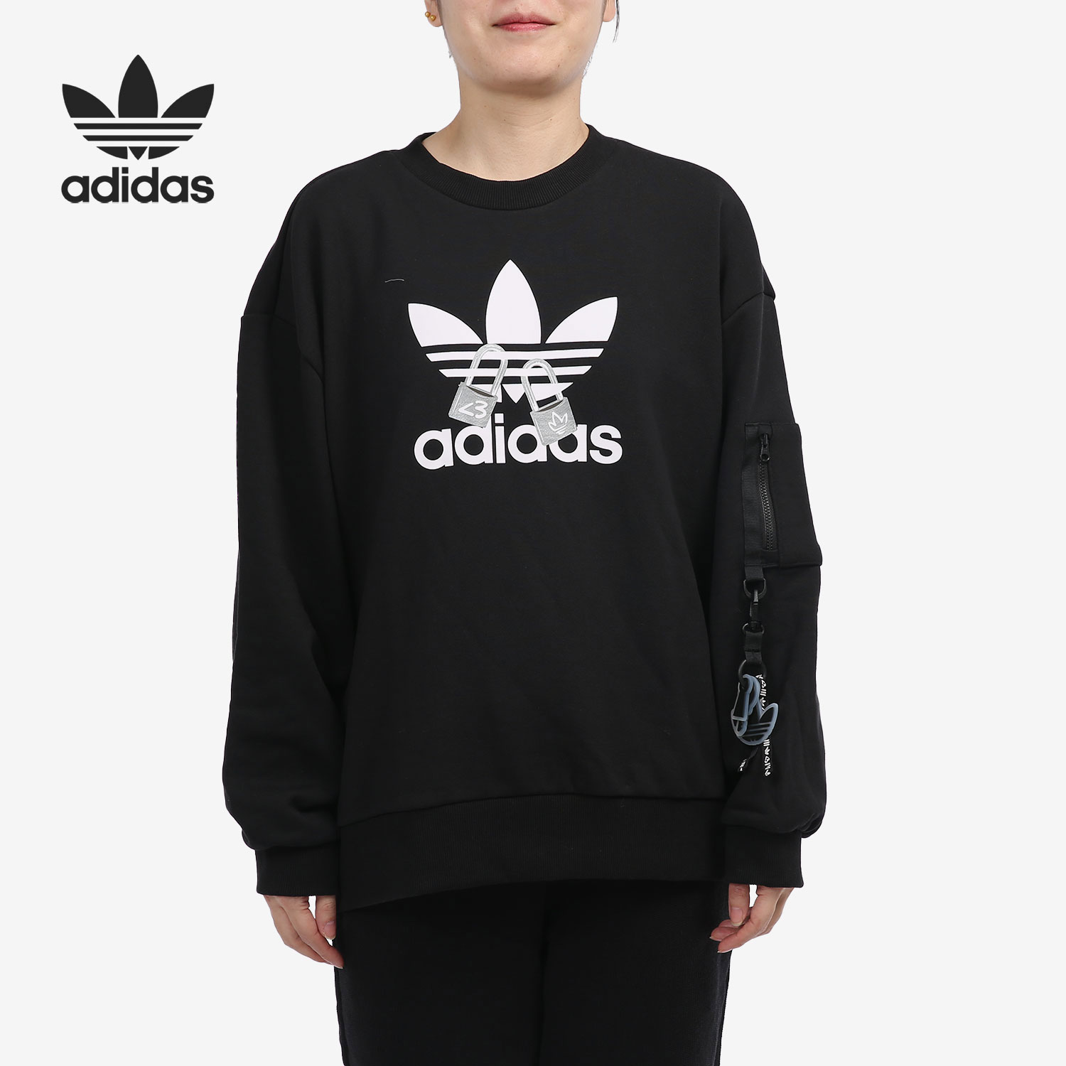 adidas/阿迪达斯正品三叶草情人节小锁运动圆领套头卫衣 h39037