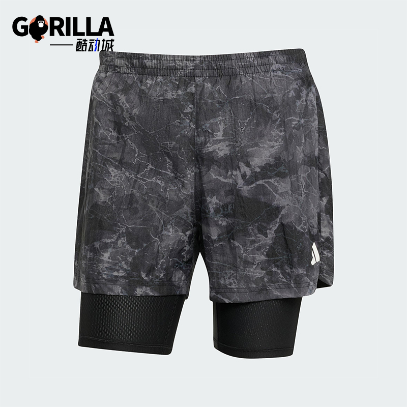 Adidas/阿迪达斯正品2025夏季款男士透气跑步二合一短裤JN9680