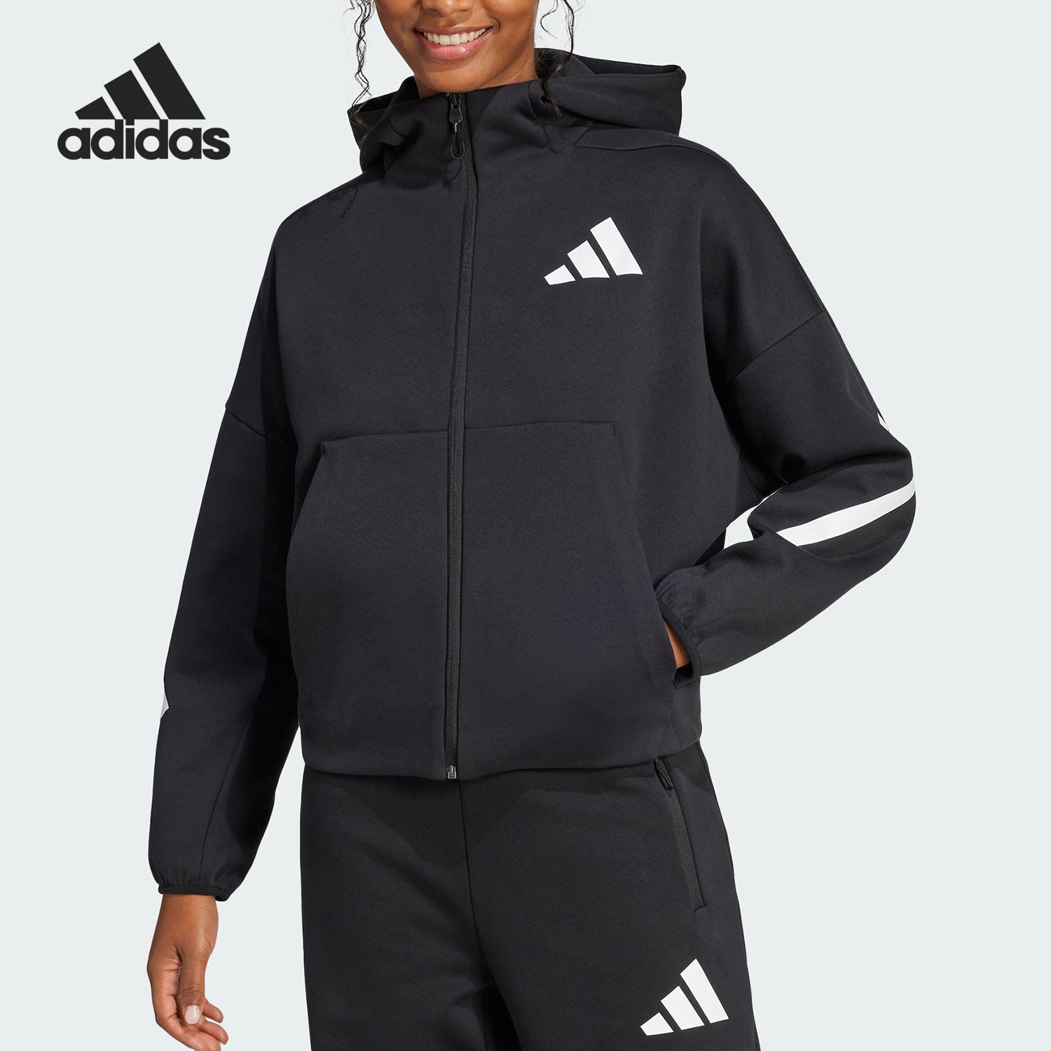Adidas/阿迪达斯正品新款女士宽松拉链经典时尚外套JC5392