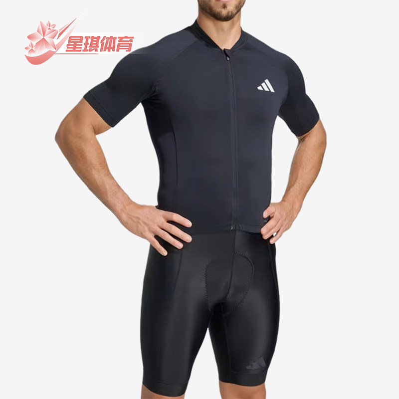 Adidas/阿迪达斯正品短袖拉链口袋男黑色经典休闲骑行服JZ6761