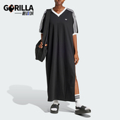 Adidas 三叶草女士侧开衩运动V领连衣裙JX9219 阿迪达斯正品