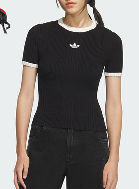 Adidas/阿迪达斯正品三叶草女士运动修身针织休闲短款短袖KS6110