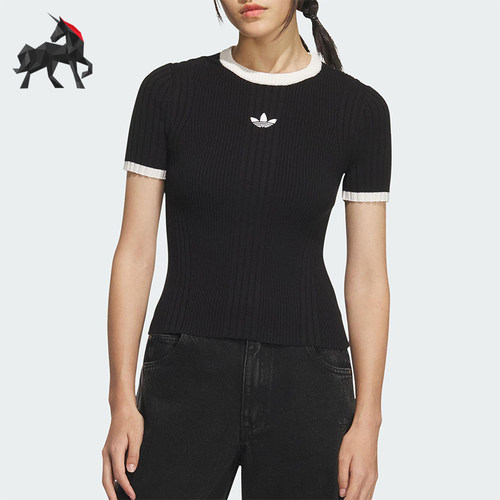 Adidas/阿迪达斯正品三叶草女士运动修身针织休闲短款短袖KS6110