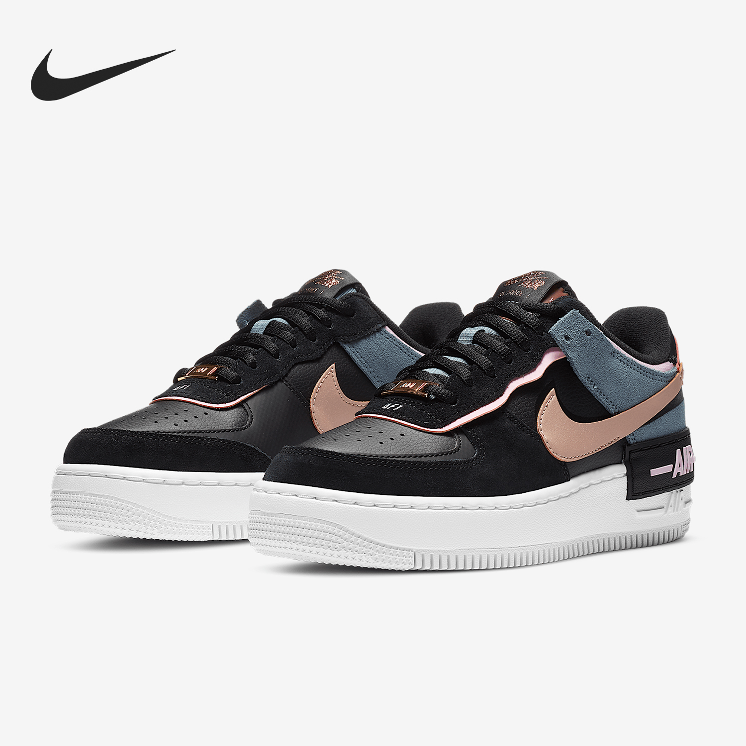 Nike/耐克正品Air Force 1 Shadow AF1 黑蓝粉女子板鞋 CU5315