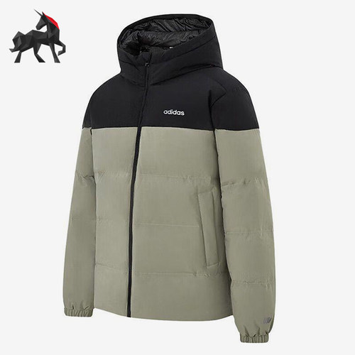 Adidas/阿迪达斯正品2025冬季款男士休闲连帽拼接羽绒服KC2155
