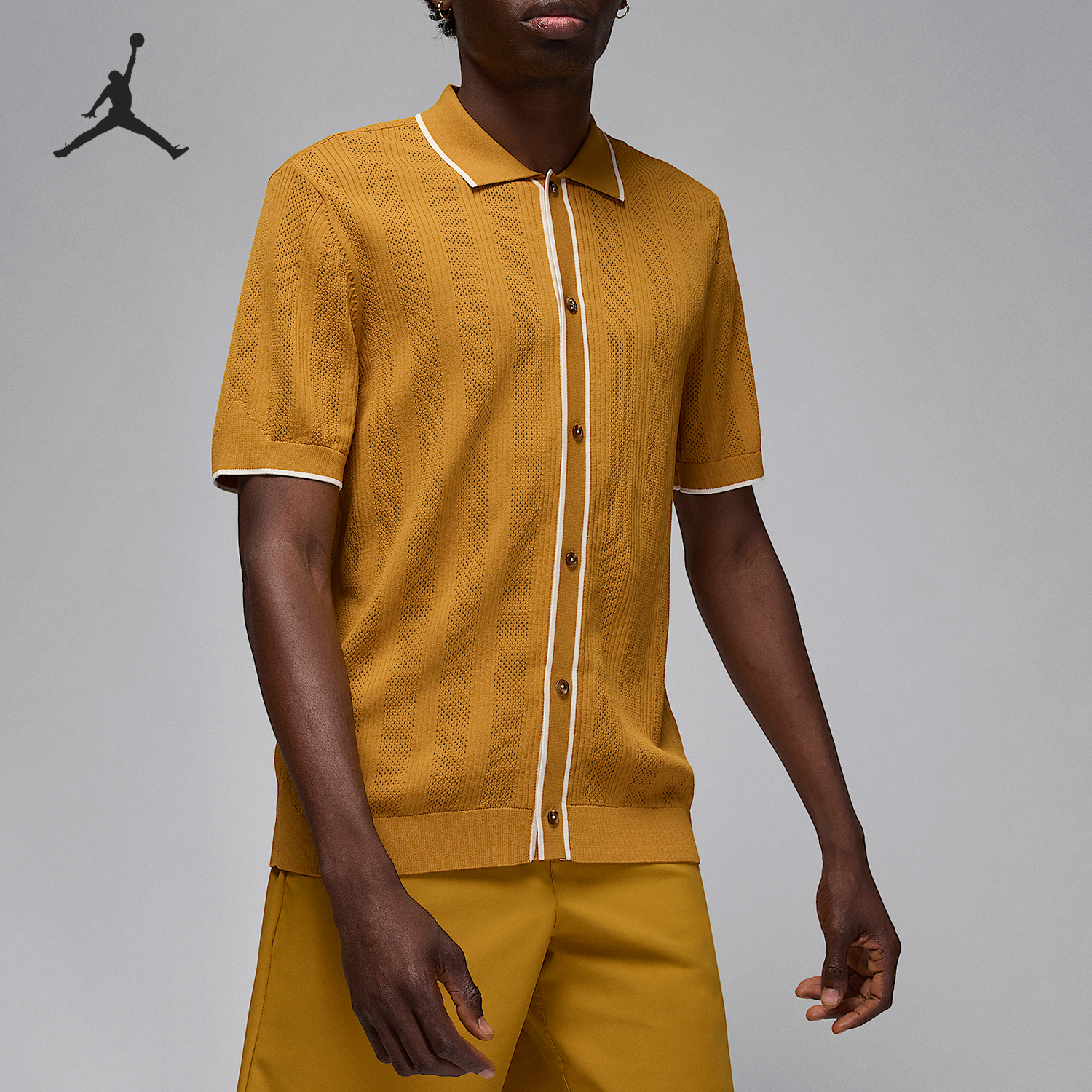 耐克男士针织纽扣翻领上衣