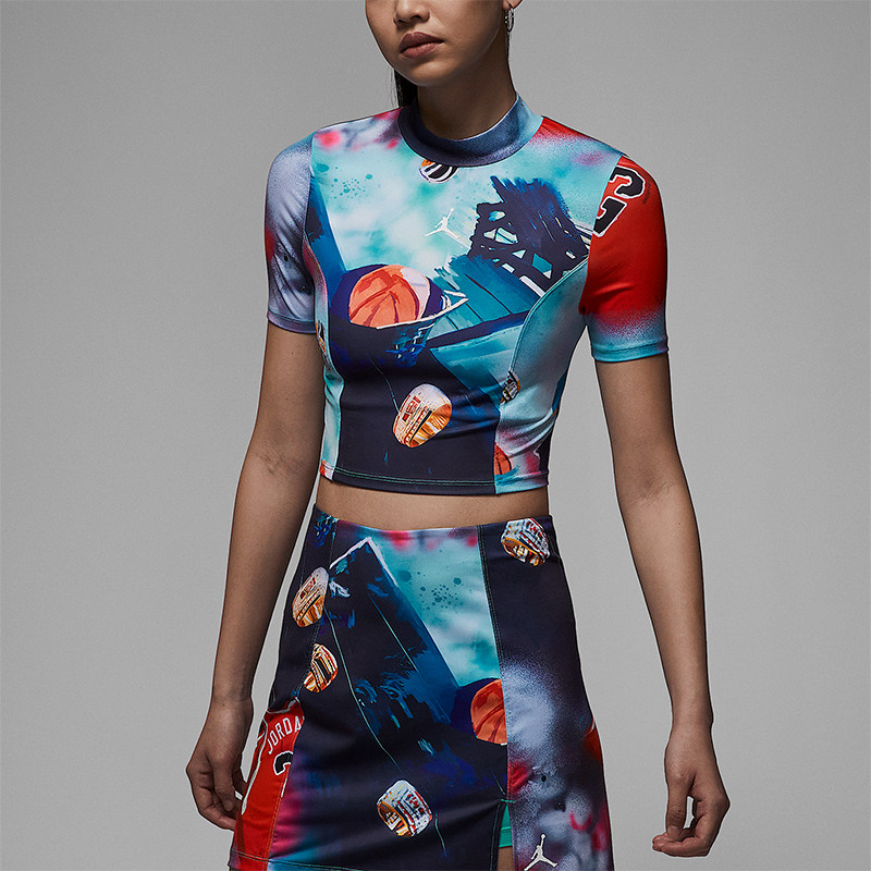 Nike/耐克正品JORDAN女士短款透气紧身图案经典短袖T恤HJ0077-100
