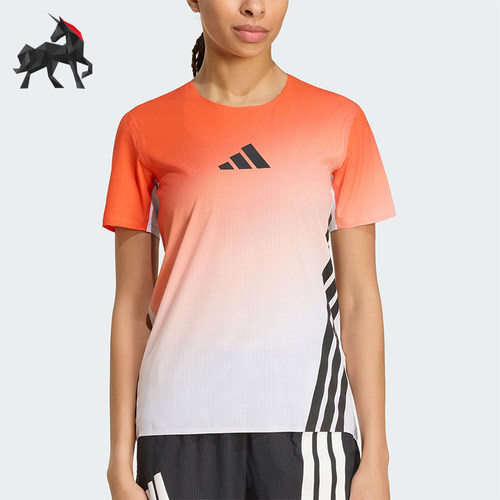 Adidas/阿迪达斯正品夏季女士户外越野跑侧开叉修身短袖T恤JV6530