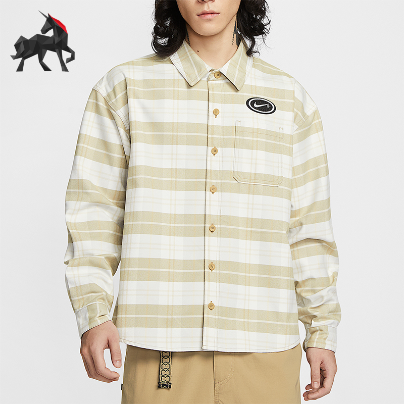 Nike/耐克正品2025冬季款男士日常翻领条纹衬衫上衣HV0257-133