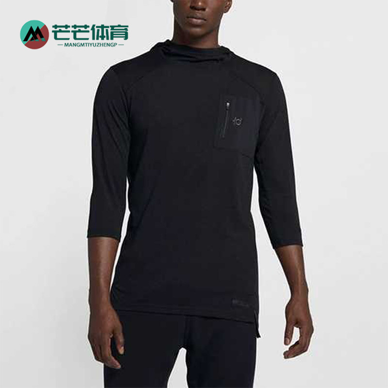 Nike/耐克正品透气新款男士运动休闲简约连帽七分袖T恤AJ0376-010