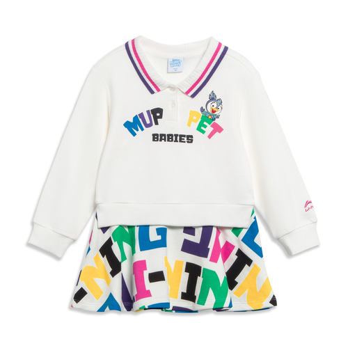 Lining/李宁正品2023新款女童休闲百搭舒适翻领长袖连衣裙YSKT010