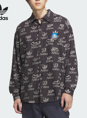 Adidas/阿迪达斯正品三叶草男士经典透气运动休闲印花衬衫JN1663