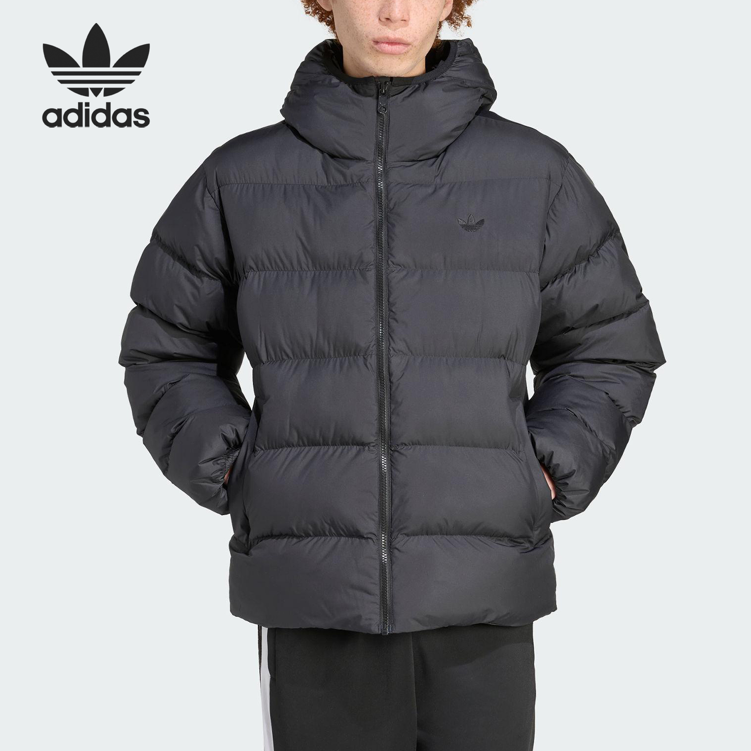 Adidas/阿迪达斯正品三叶草男士休闲连帽保暖梭织运动棉服JX4123