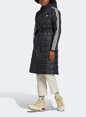 Adidas/阿迪达斯正品三叶草女子运动中长款保暖连帽棉服 HK5253