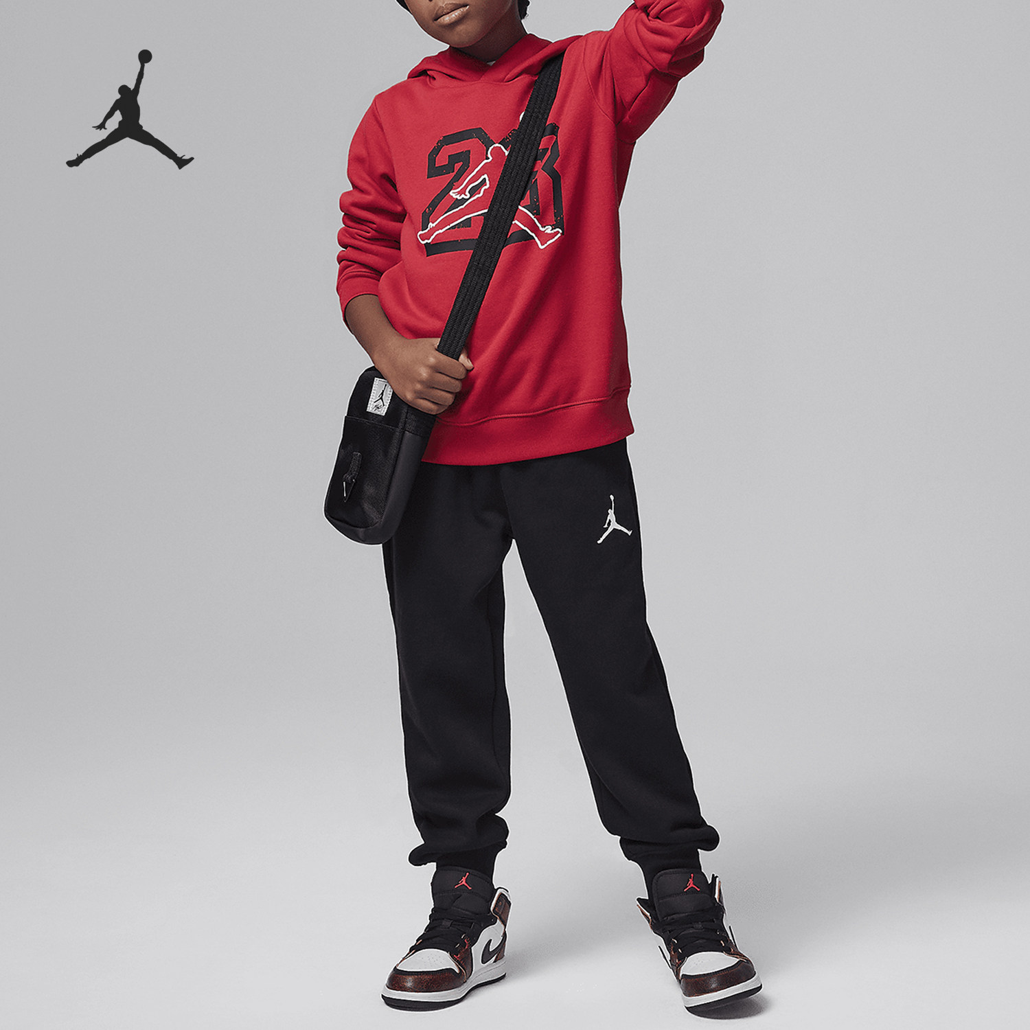 Nike/耐克官方正品JORDAN新款婴童红黑色柔软卫衣套装FZ1744-010