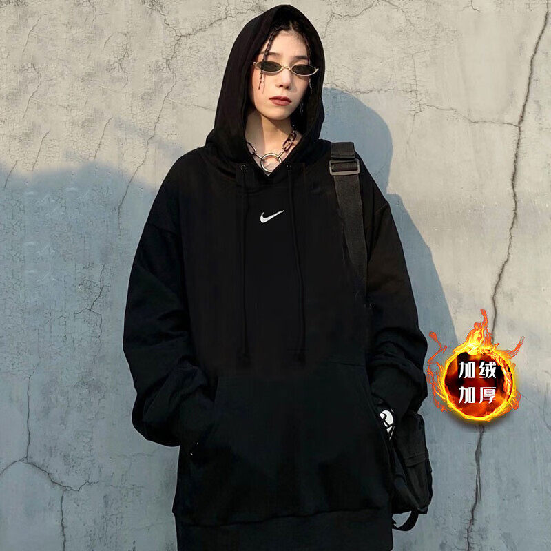 Nike耐克加绒连帽卫衣oversize女子外套冬季新款宽松上衣厚运动装
