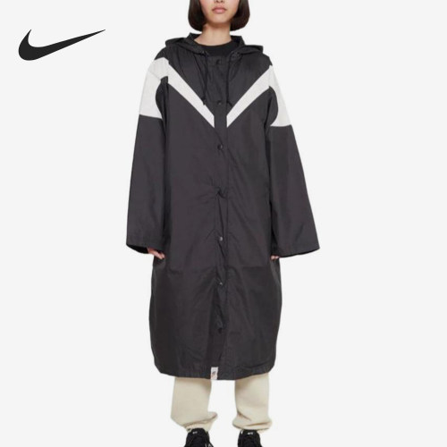 Nike/耐克正品春秋女士梭织拼接连帽户外经典长款大衣DX9873-010