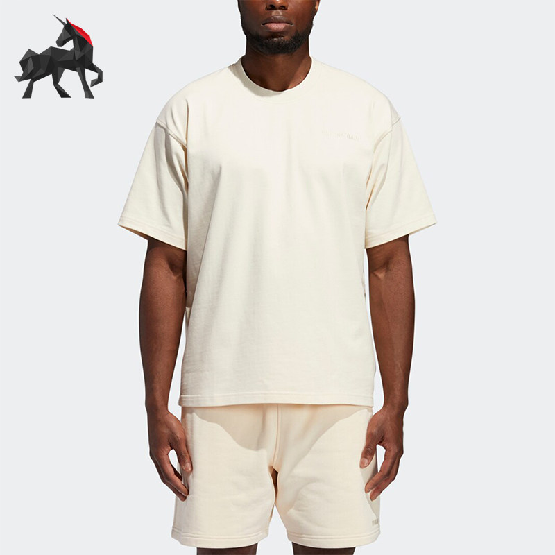 Adidas/阿迪达斯正品三叶草新款情侣款经典米白色短袖T恤GH4390