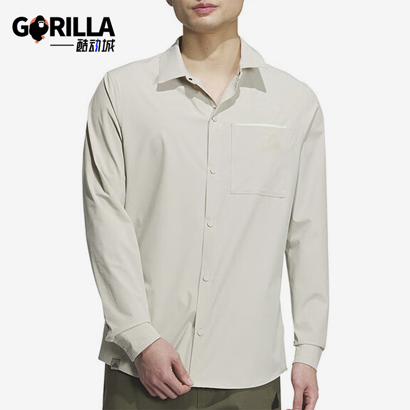 阿迪达斯男士休闲翻领长袖衬衫