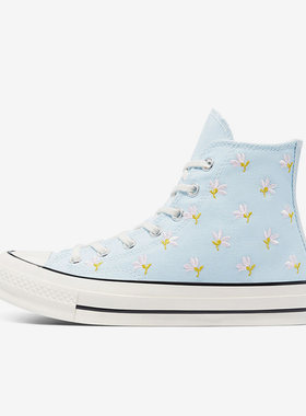 Converse匡威 时尚奶蓝色刺绣小花高帮帆布鞋男女鞋板鞋 570917C