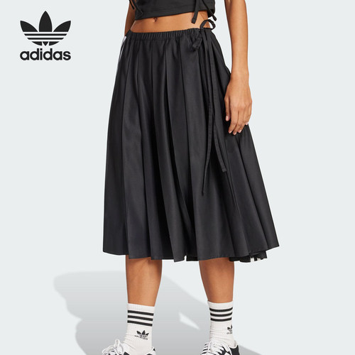 Adidas/阿迪达斯正品三叶草女士缎带时尚飘逸半身裙JW0114