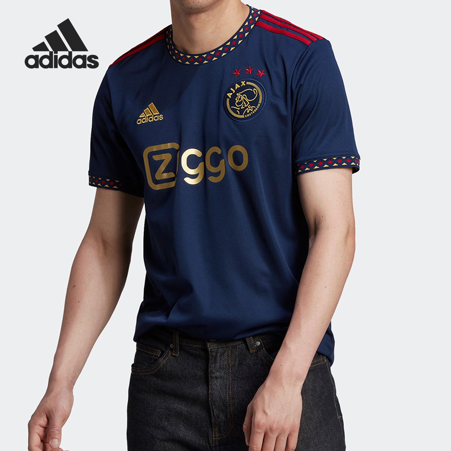 阿迪达斯男士透气足球运动短袖