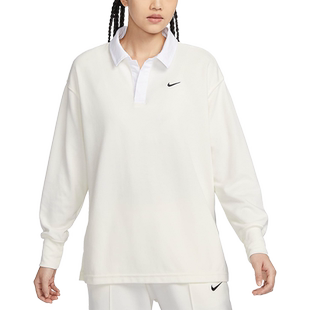 Nike/耐克官方正品新款女士简约休闲宽松翻领长袖T恤FB8721-133