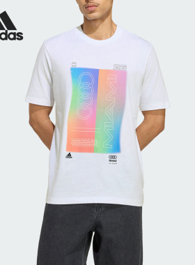 Adidas/阿迪达斯正品新款男白色赛车亲肤耐穿经典短袖T恤KF4902